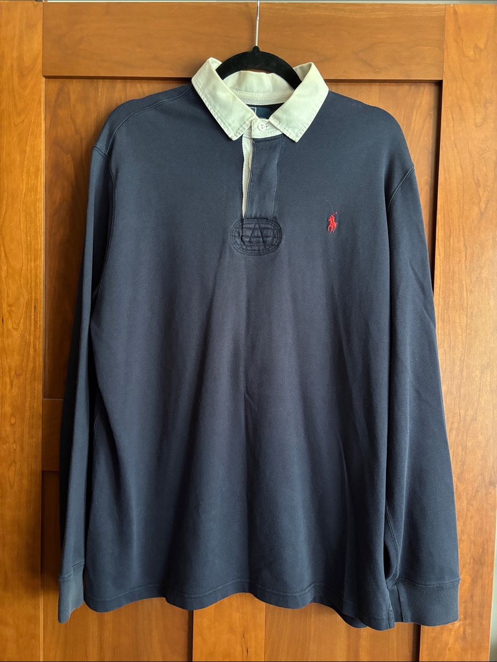 Vintage Polo Ralph Lauren Long Sleeve Rugby Quarter Button Up Navy/White XL